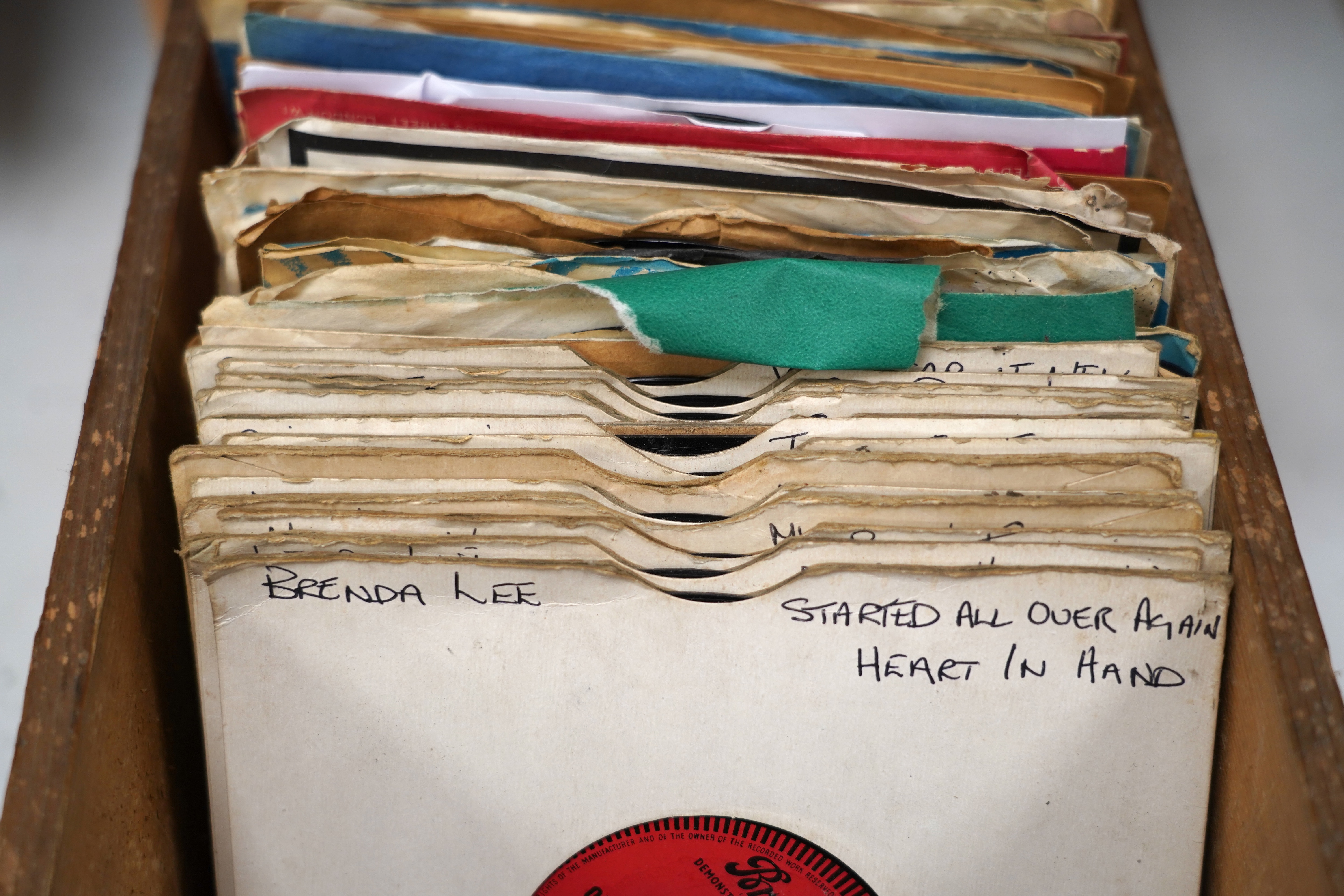 One hundred and twenty-two 7” singles, all with printed demo labels (some also with printed release date), record labels include; Brunswick, PYE, EMI, CBS, Mercury, Columbia, Capitol, Parlophone, Reprise, etc. Artists in